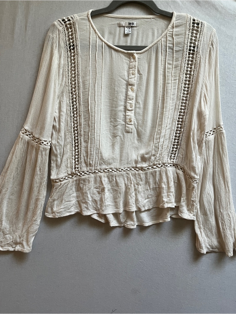 Amuse Society Zani Ivory Boho Crochet Lace Peasant Blouse Size S